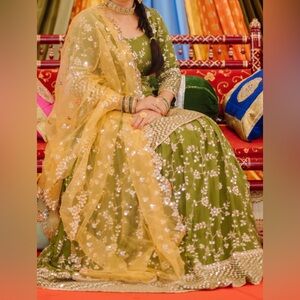 Beautiful embroidered Indian lehenga in green color